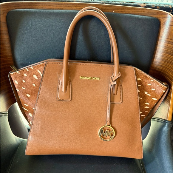 Michael Kors Avril Small Satchel Cow Print - Picture 1 of 6